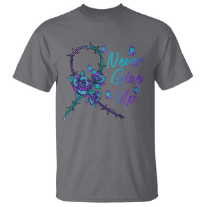 Suicide Prevention Roses Ribbon Never Give Up T Shirt TS09 Charcoal Print Your Wear