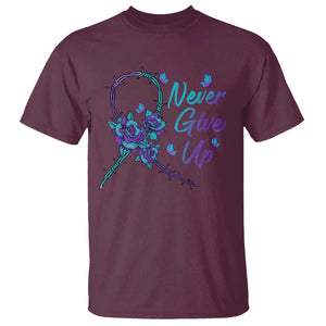 Suicide Prevention Roses Ribbon Never Give Up T Shirt TS09 Maroon Print Your Wear