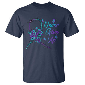 Suicide Prevention Roses Ribbon Never Give Up T Shirt TS09 Navy Print Your Wear