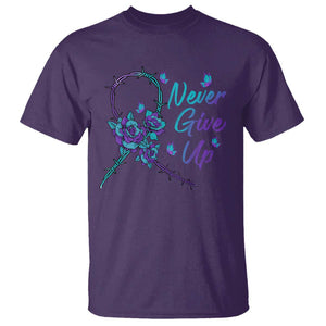 Suicide Prevention Roses Ribbon Never Give Up T Shirt TS09 Purple Print Your Wear