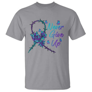 Suicide Prevention Roses Ribbon Never Give Up T Shirt TS09 Sport Gray Print Your Wear