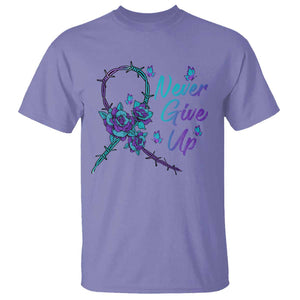 Suicide Prevention Roses Ribbon Never Give Up T Shirt TS09 Violet Print Your Wear