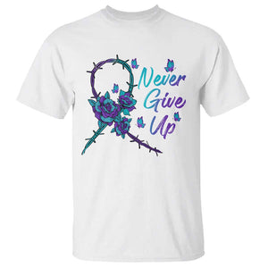 Suicide Prevention Roses Ribbon Never Give Up T Shirt TS09 White Print Your Wear