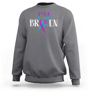 Suicide Prevention Sweatshirt I'm Ok Broken Teal And Purple Ribbon TS09 Charcoal Print Your Wear