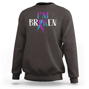 Suicide Prevention Sweatshirt I'm Ok Broken Teal And Purple Ribbon TS09 Dark Chocolate Print Your Wear