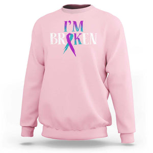 Suicide Prevention Sweatshirt I'm Ok Broken Teal And Purple Ribbon TS09 Light Pink Print Your Wear