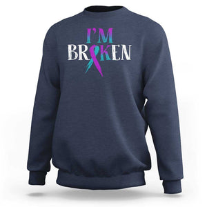 Suicide Prevention Sweatshirt I'm Ok Broken Teal And Purple Ribbon TS09 Navy Print Your Wear