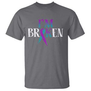 Suicide Prevention T Shirt I'm Ok Broken Teal And Purple Ribbon TS09 Charcoal Print Your Wear