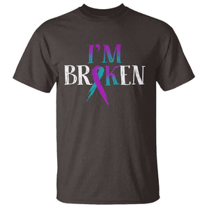 Suicide Prevention T Shirt I'm Ok Broken Teal And Purple Ribbon TS09 Dark Chocolate Print Your Wear