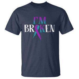 Suicide Prevention T Shirt I'm Ok Broken Teal And Purple Ribbon TS09 Navy Print Your Wear