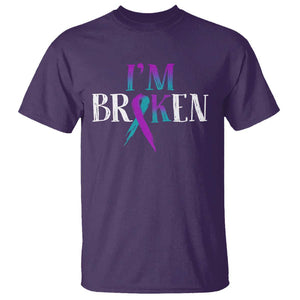 Suicide Prevention T Shirt I'm Ok Broken Teal And Purple Ribbon TS09 Purple Print Your Wear