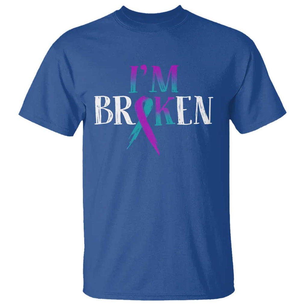 Suicide Prevention T Shirt I'm Ok Broken Teal And Purple Ribbon TS09 Royal Blue Print Your Wear
