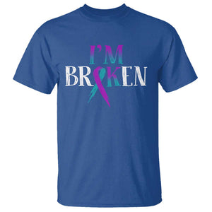 Suicide Prevention T Shirt I'm Ok Broken Teal And Purple Ribbon TS09 Royal Blue Print Your Wear