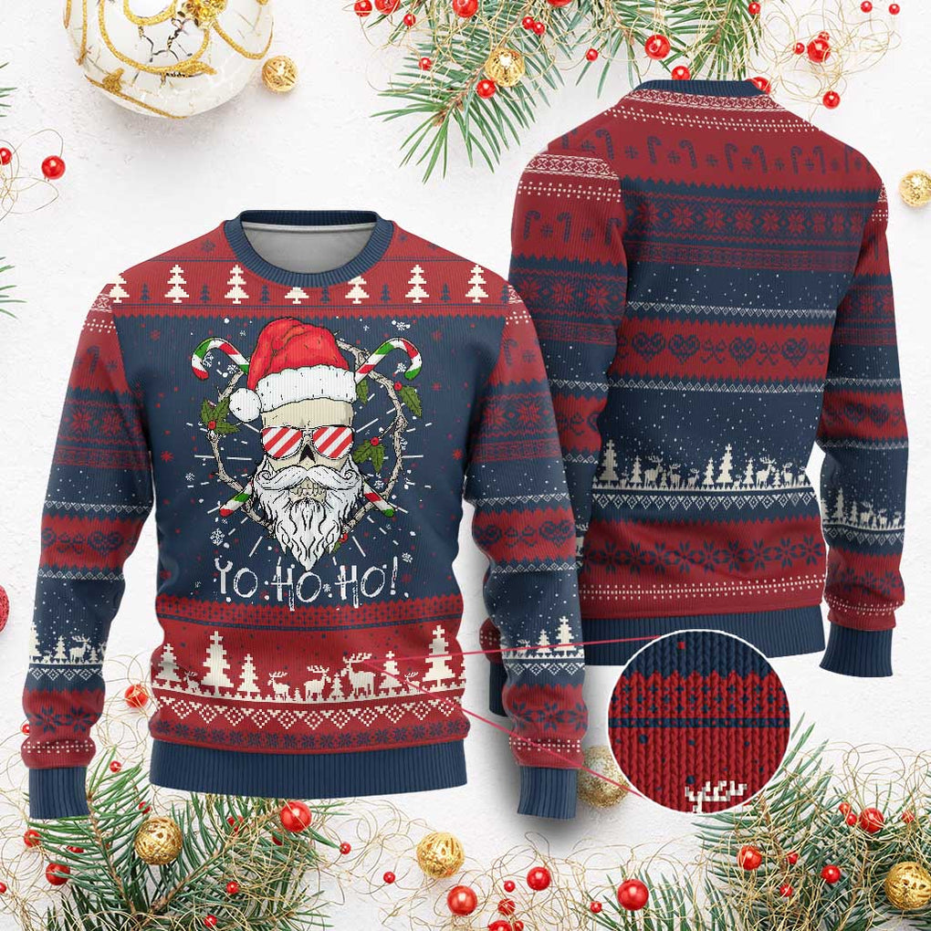Cool Santa Ugly Christmas Sweater Yo Ho Ho Skull Beard Sunglass TS09 Burgundy Print Your Wear