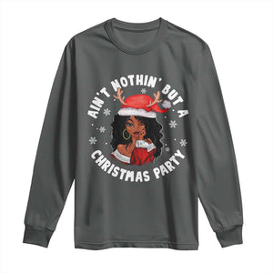 African American Xmas Santa Ain't Nothin' But A Christmas Party Long Sleeve Shirt TS09 Dark Heather Print Your Wear