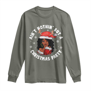 African American Xmas Santa Ain't Nothin' But A Christmas Party Long Sleeve Shirt TS09 Military Green Print Your Wear