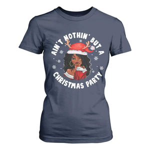 African American Santa Ain't Nothin' But A Christmas Party T Shirt For Women TS09 Navy Printyourwear