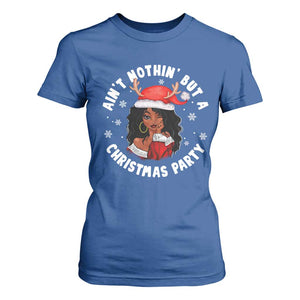 African American Santa Ain't Nothin' But A Christmas Party T Shirt For Women TS09 Royal Blue Printyourwear