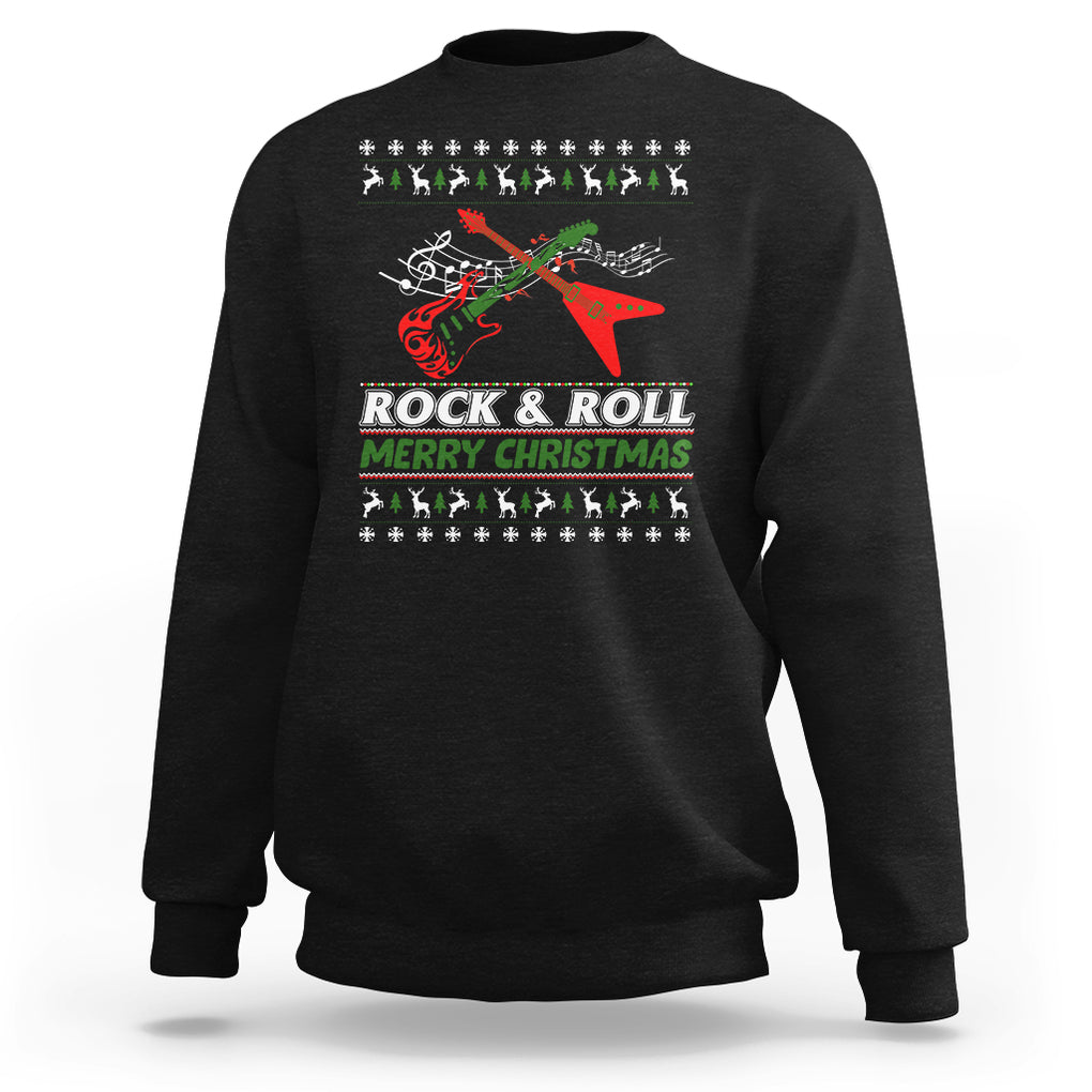 Rock And Roll Merry Christmas Electric Guitar Sweatshirt TS09 Light Blue Printyourwear