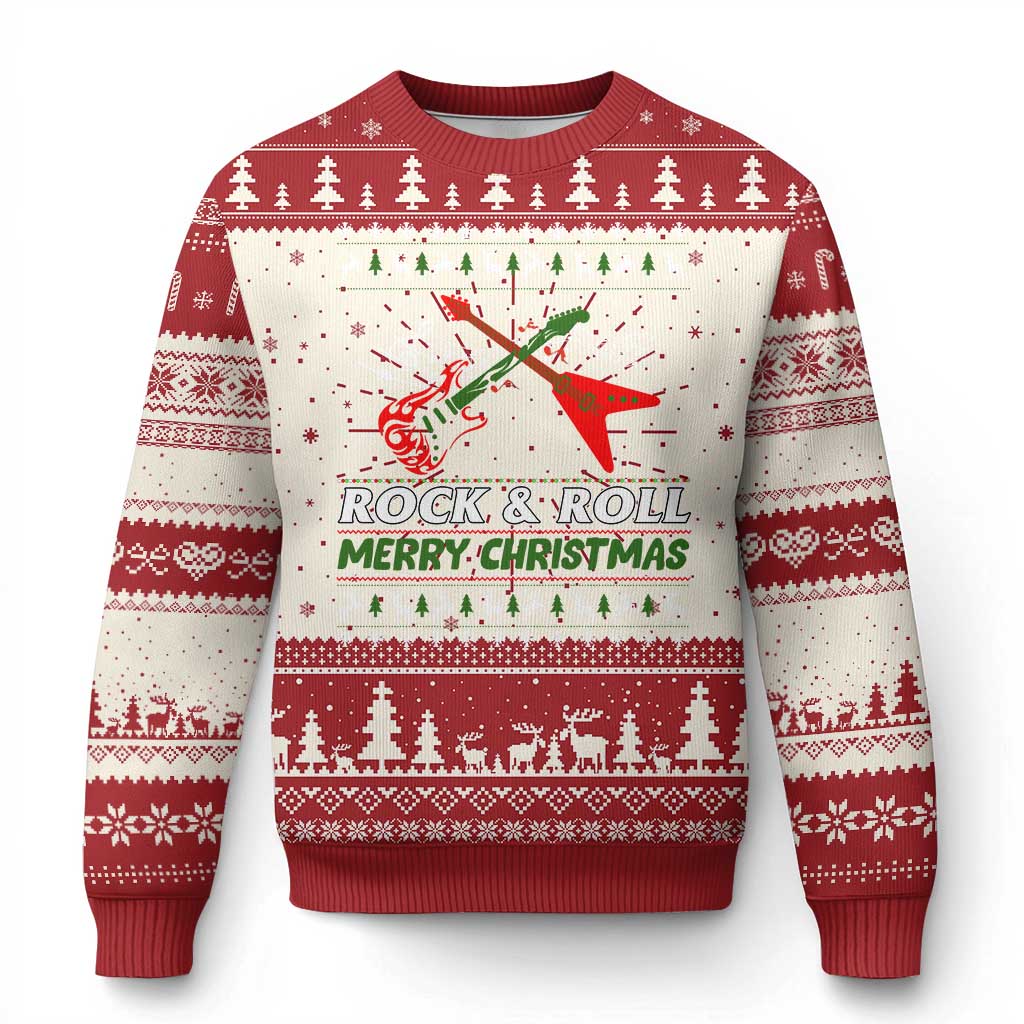 Rock And Roll Merry Christmas Electric Guitar Ugly Christmas Sweater TS09 Red Print Your Wear