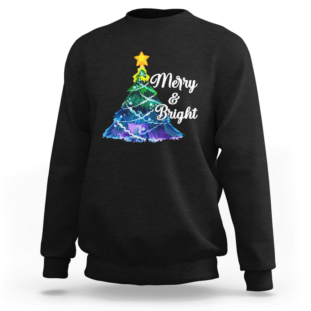 Merry And Bright Colorful Christmas Tree Xmas Holiday Sweatshirt TS09 Military Green Printyourwear