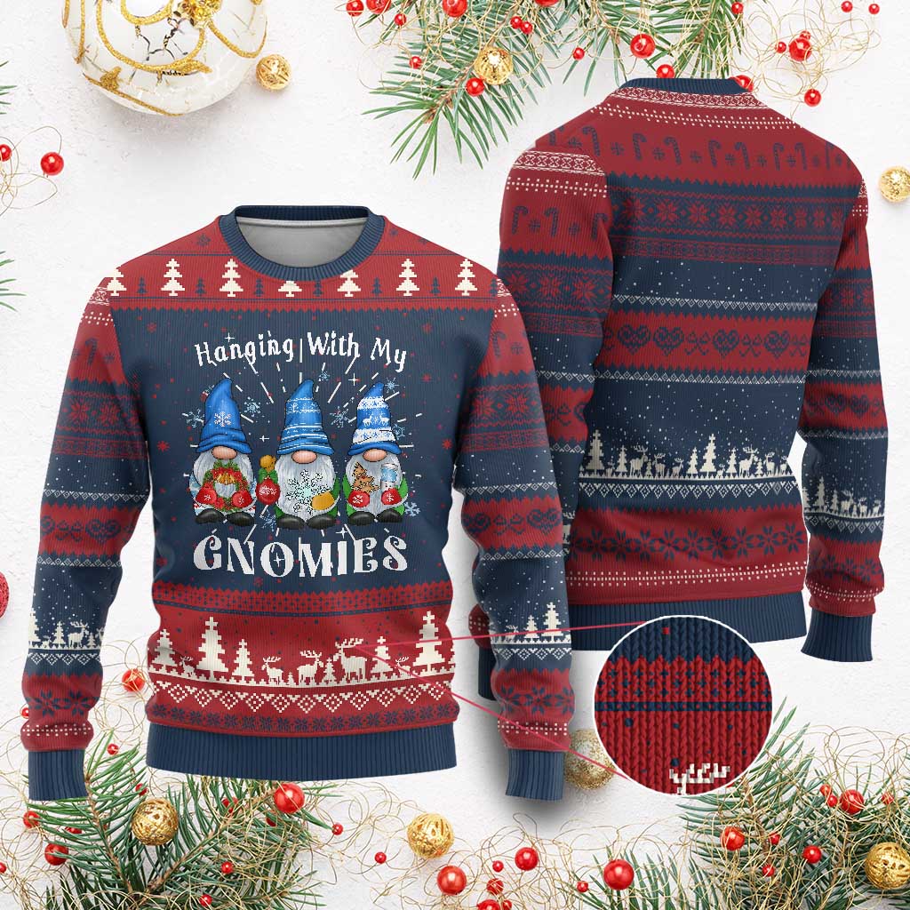 Cute Xmas Gnome Ugly Christmas Sweater Hanging With My Gnomies TS09 Burgundy Print Your Wear