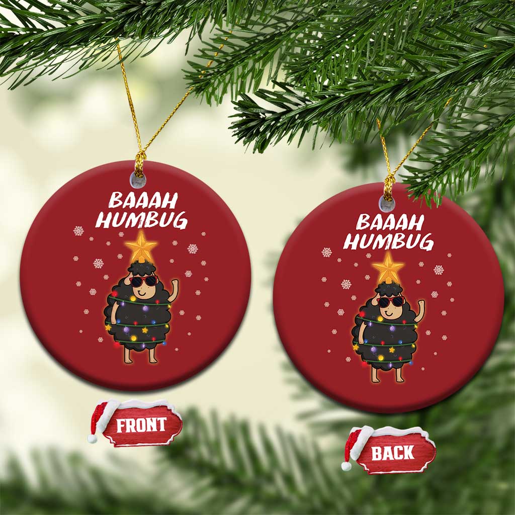 Funny Xmas Christmas Ornament Baaah Humbug Black Sheep Christmas Tree TS09 Circle Red Print Your Wear