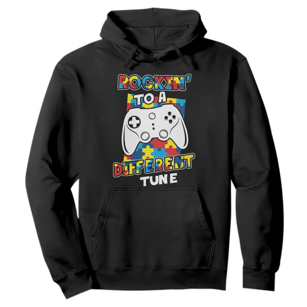 Autism Awareness Hoodie Rocking To A Different Tune Autistic Gamer TS09 Black Printyourwear