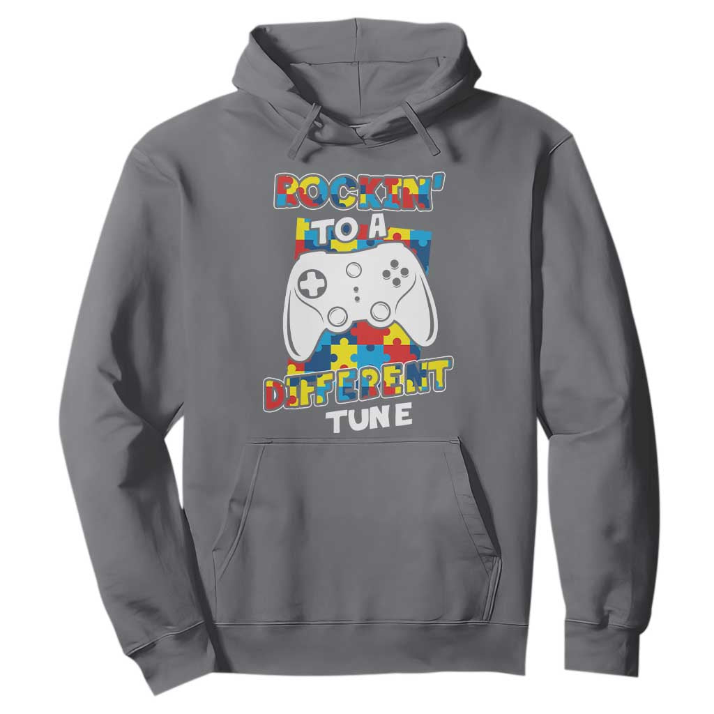 Autism Awareness Hoodie Rocking To A Different Tune Autistic Gamer TS09 Charcoal Printyourwear