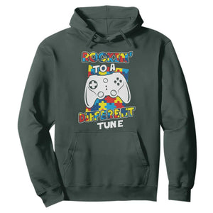 Autism Awareness Hoodie Rocking To A Different Tune Autistic Gamer TS09 Dark Forest Green Printyourwear