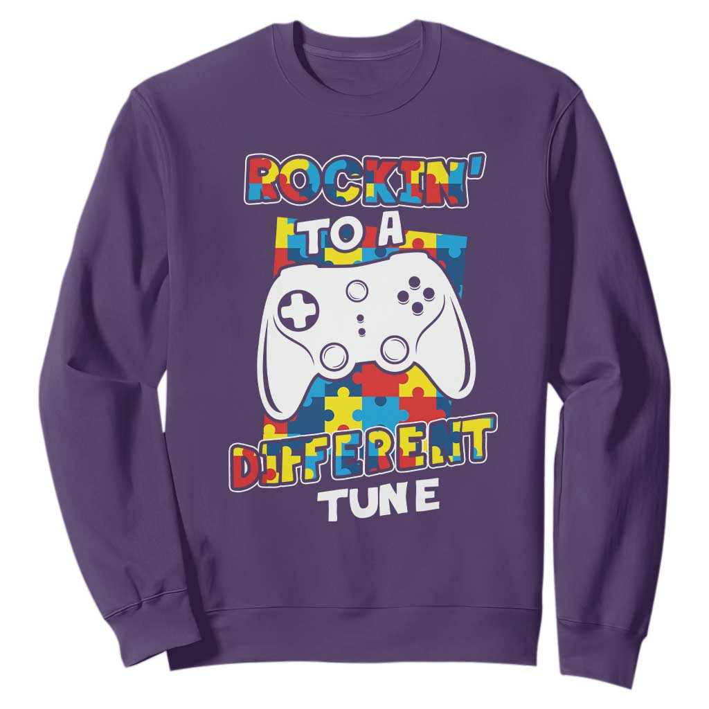 Autism Awareness Sweatshirt Rocking To A Different Tune Autistic Gamer TS09 Purple Printyourwear