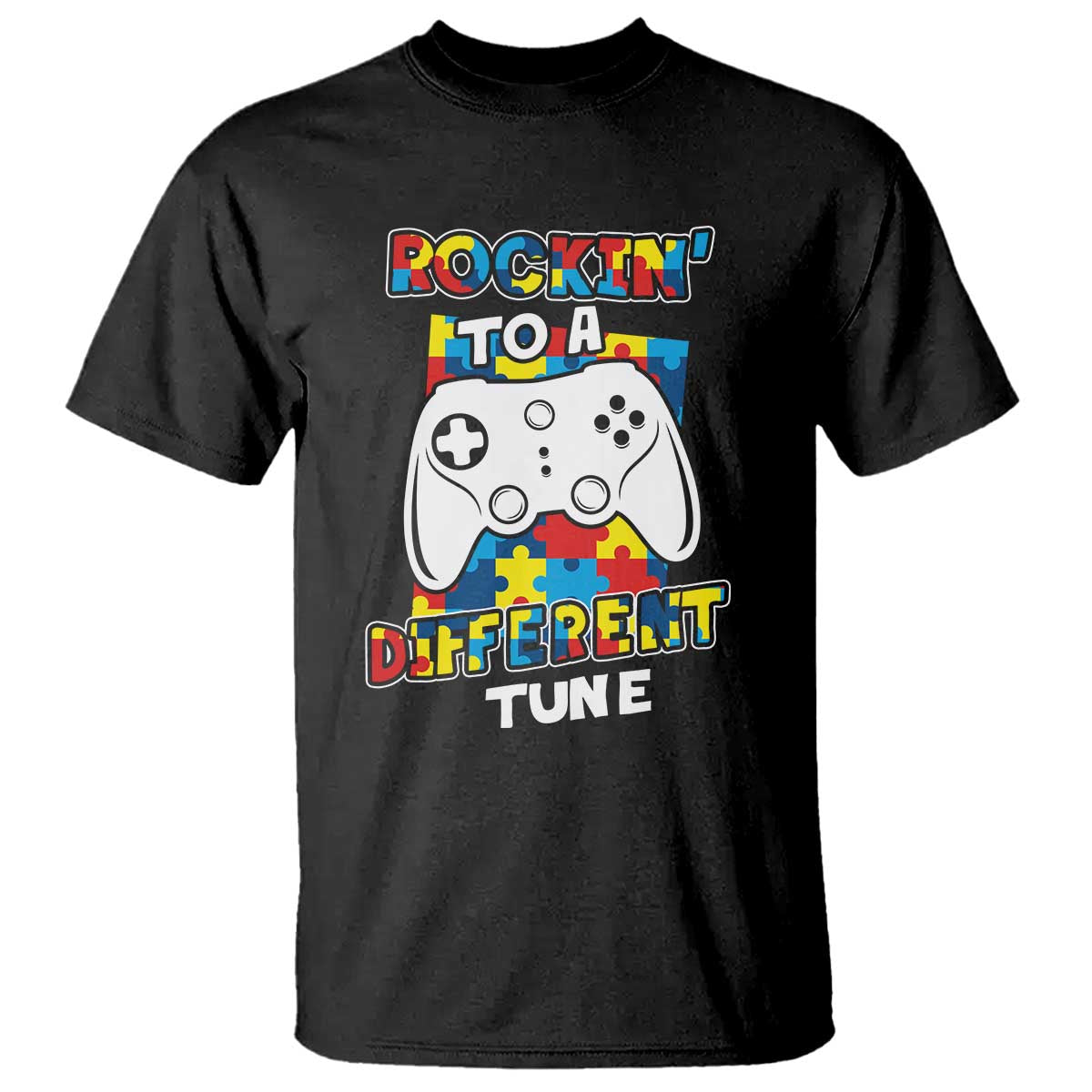 Autism Awareness T Shirt Rocking To A Different Tune Autistic Gamer TS09 Black Printyourwear