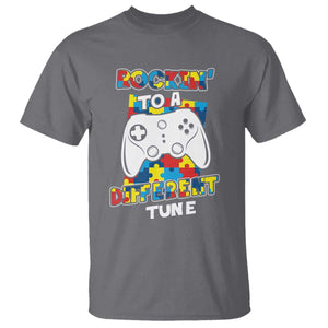 Autism Awareness T Shirt Rocking To A Different Tune Autistic Gamer TS09 Charcoal Printyourwear