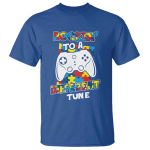 Autism Awareness T Shirt Rocking To A Different Tune Autistic Gamer TS09 Royal Blue Printyourwear