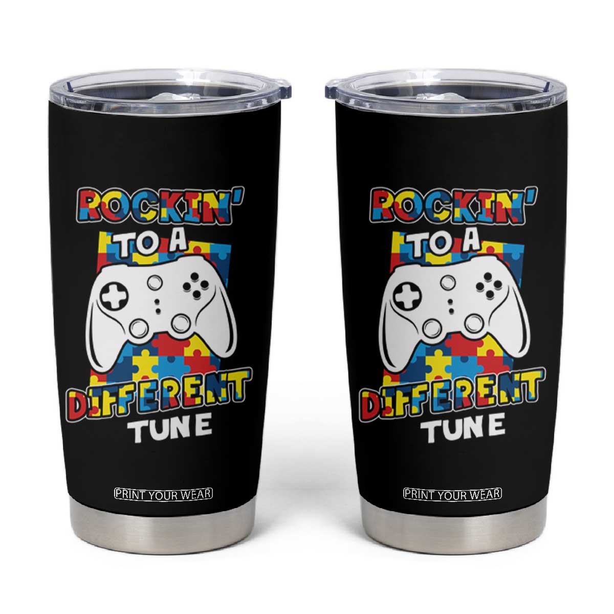 Autism Awareness Tumbler Cup Rocking To A Different Tune Autistic Gamer TS09 Black Print Your Wear