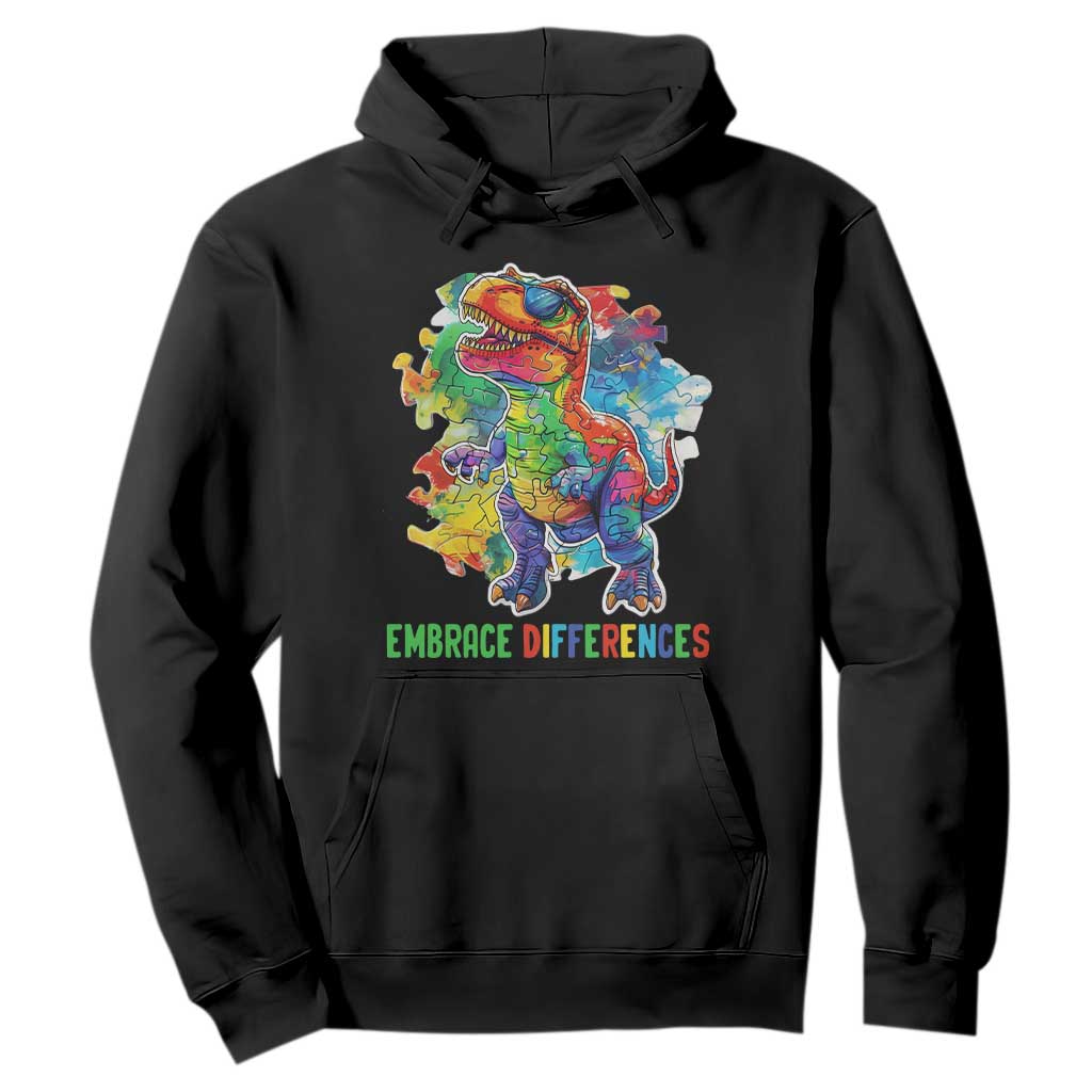 Autism Awareness Hoodie Embrace Differences Puzzle Dinosaur TS09 Black Printyourwear