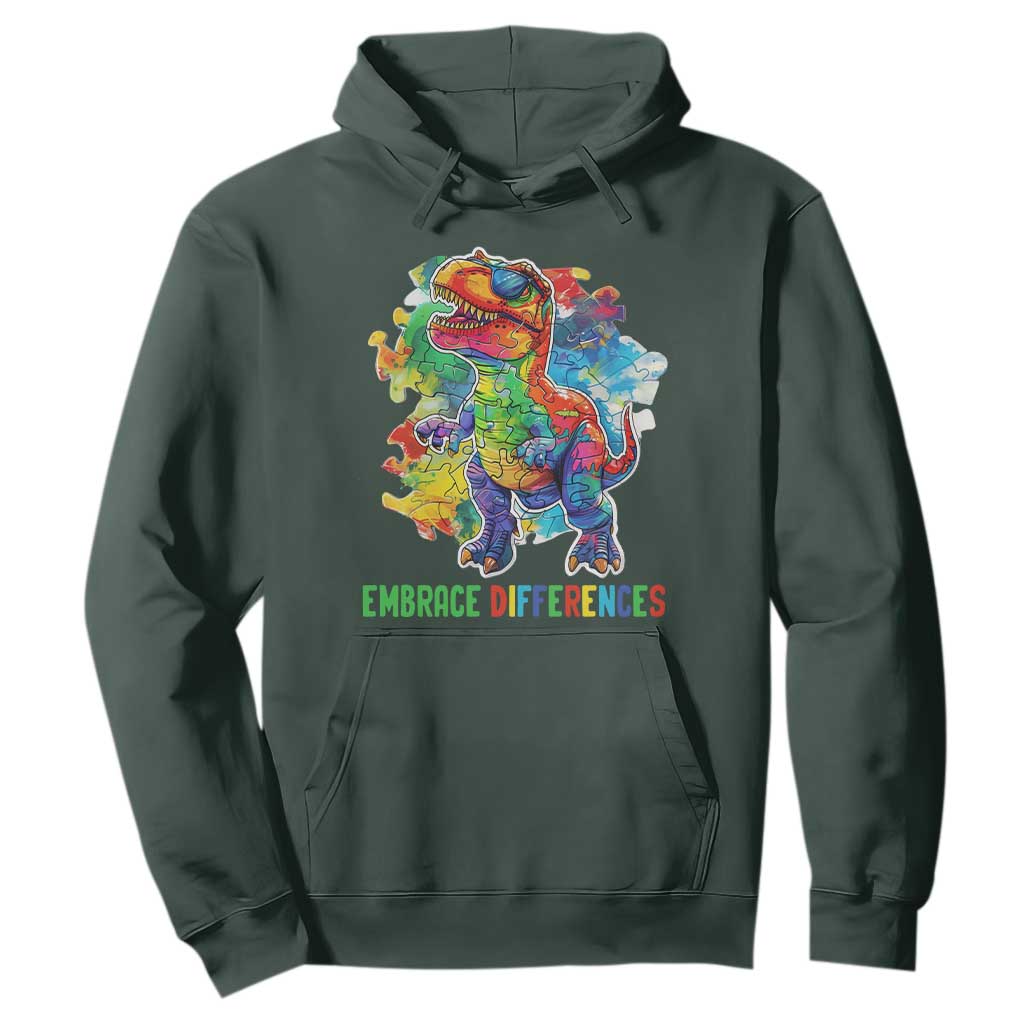 Autism Awareness Hoodie Embrace Differences Puzzle Dinosaur TS09 Dark Forest Green Printyourwear
