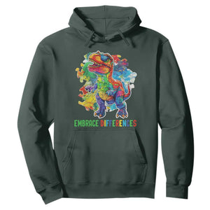 Autism Awareness Hoodie Embrace Differences Puzzle Dinosaur TS09 Dark Forest Green Printyourwear