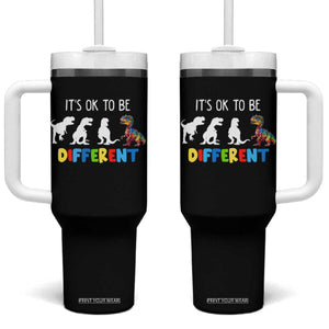 Autism Awareness Tumbler With Handle It's Ok To Be Different Puzzle Dinosaur TS09 One Size: 40 oz Black Print Your Wear