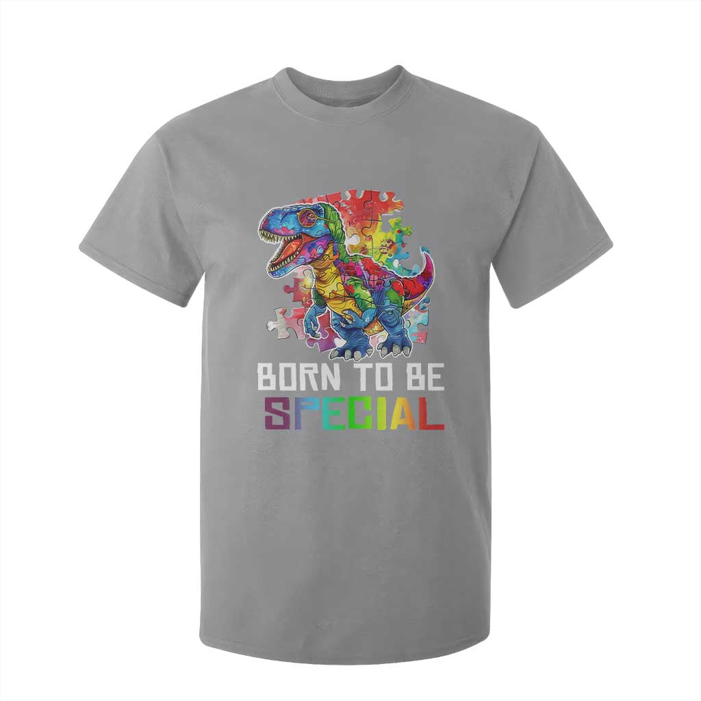 Autism Awareness T Shirt For Kid Born To Be Special Rainbow Puzzle Dinosaur TS09 Sport Gray Printyourwear