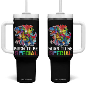 Autism Awareness Tumbler With Handle Born To Be Special Rainbow Puzzle Dinosaur TS09 One Size: 40 oz Black Print Your Wear
