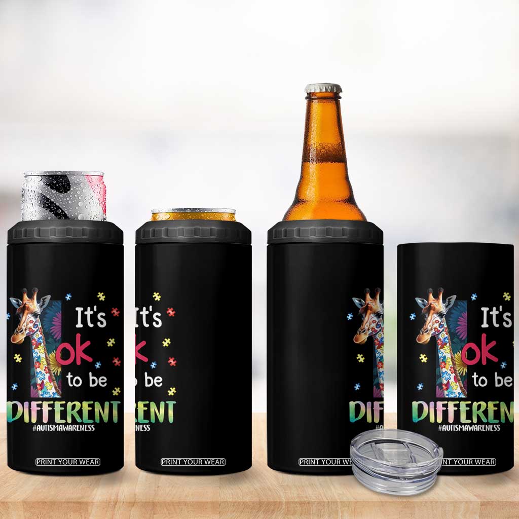 Autism Awareness 4 in 1 Can Cooler Tumbler It's Ok To Be Different Puzzle Giraffe TS09 Print Your Wear