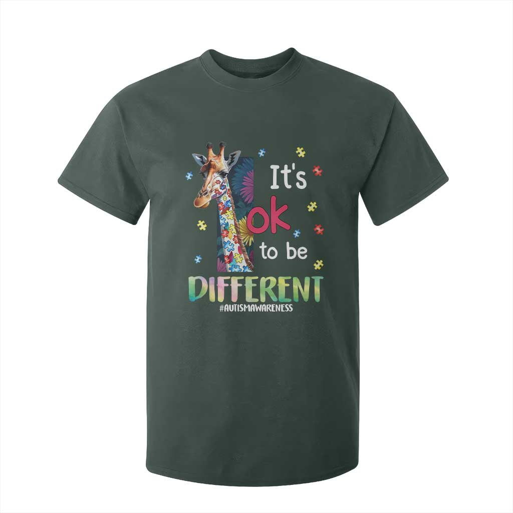 Autism Awareness T Shirt For Kid It's Ok To Be Different Puzzle Giraffe TS09 Dark Forest Green Printyourwear