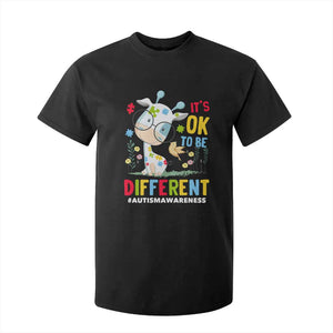 Autism Awareness T Shirt For Kid It's Ok To Be Different Cute Puzzle Giraffe TS09 Black Printyourwear