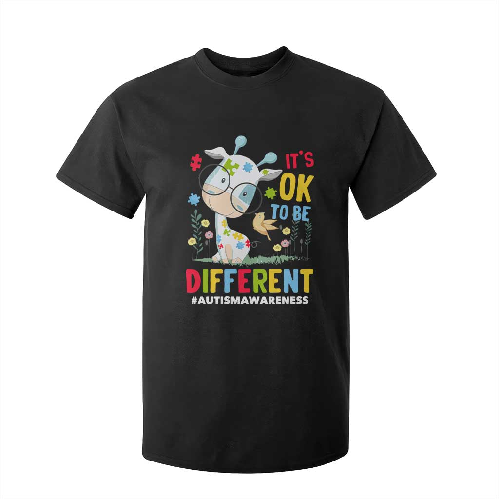 Autism Awareness T Shirt For Kid It's Ok To Be Different Cute Puzzle Giraffe TS09 Black Printyourwear