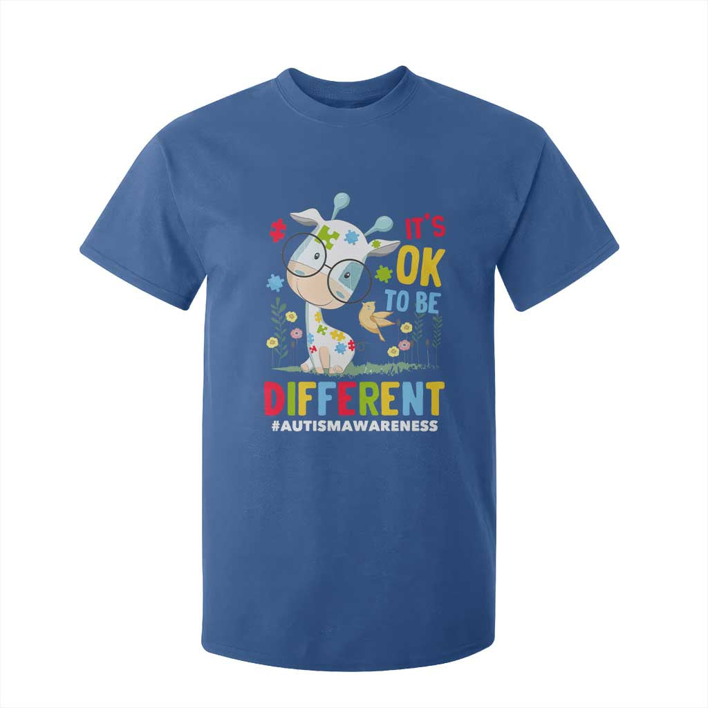 Autism Awareness T Shirt For Kid It's Ok To Be Different Cute Puzzle Giraffe TS09 Royal Blue Printyourwear