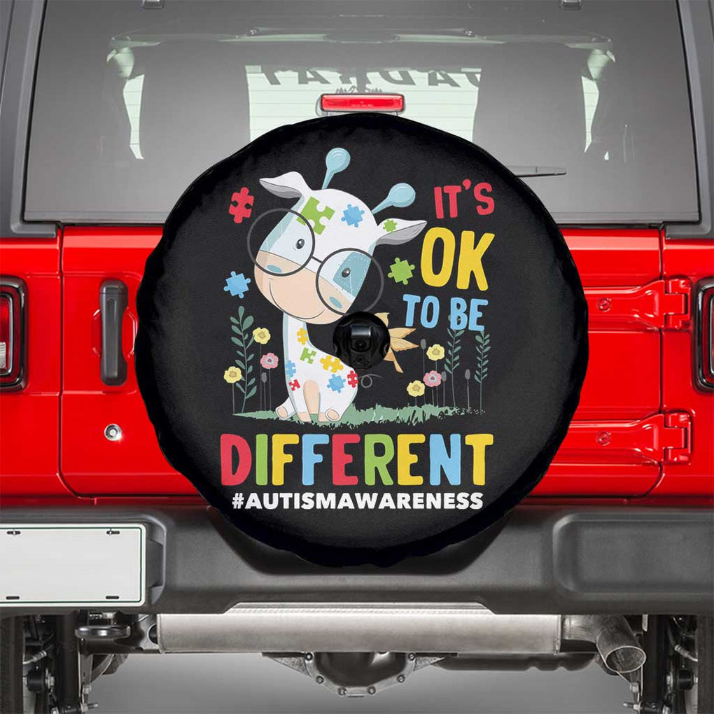 Autism Awareness Spare Tire Cover It's Ok To Be Different Cute Puzzle Giraffe TS09 Black Print Your Wear