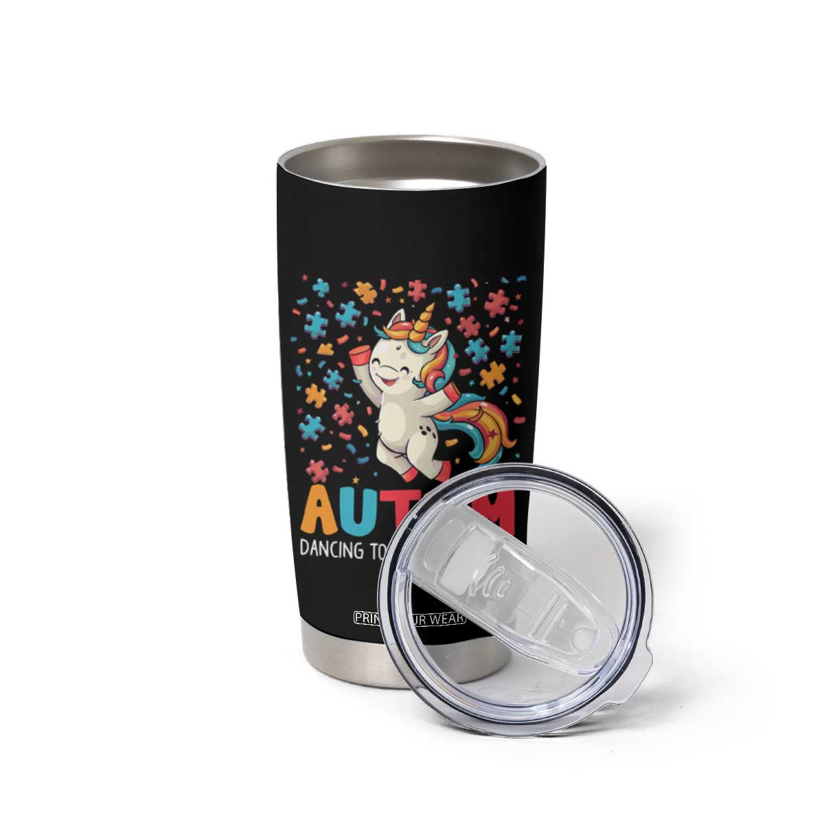 Autism Awareness Tumbler Cup Puzzle Unicorn Dancing To A Different Beat TS09 Print Your Wear