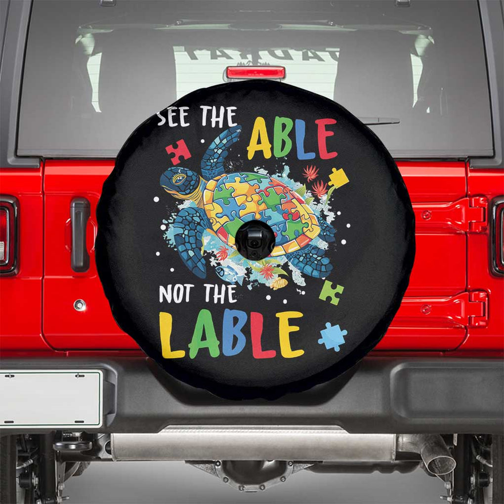 Autism Awareness Spare Tire Cover See The Able Not The Label Puzzle Sea Turtle TS09 Black Print Your Wear