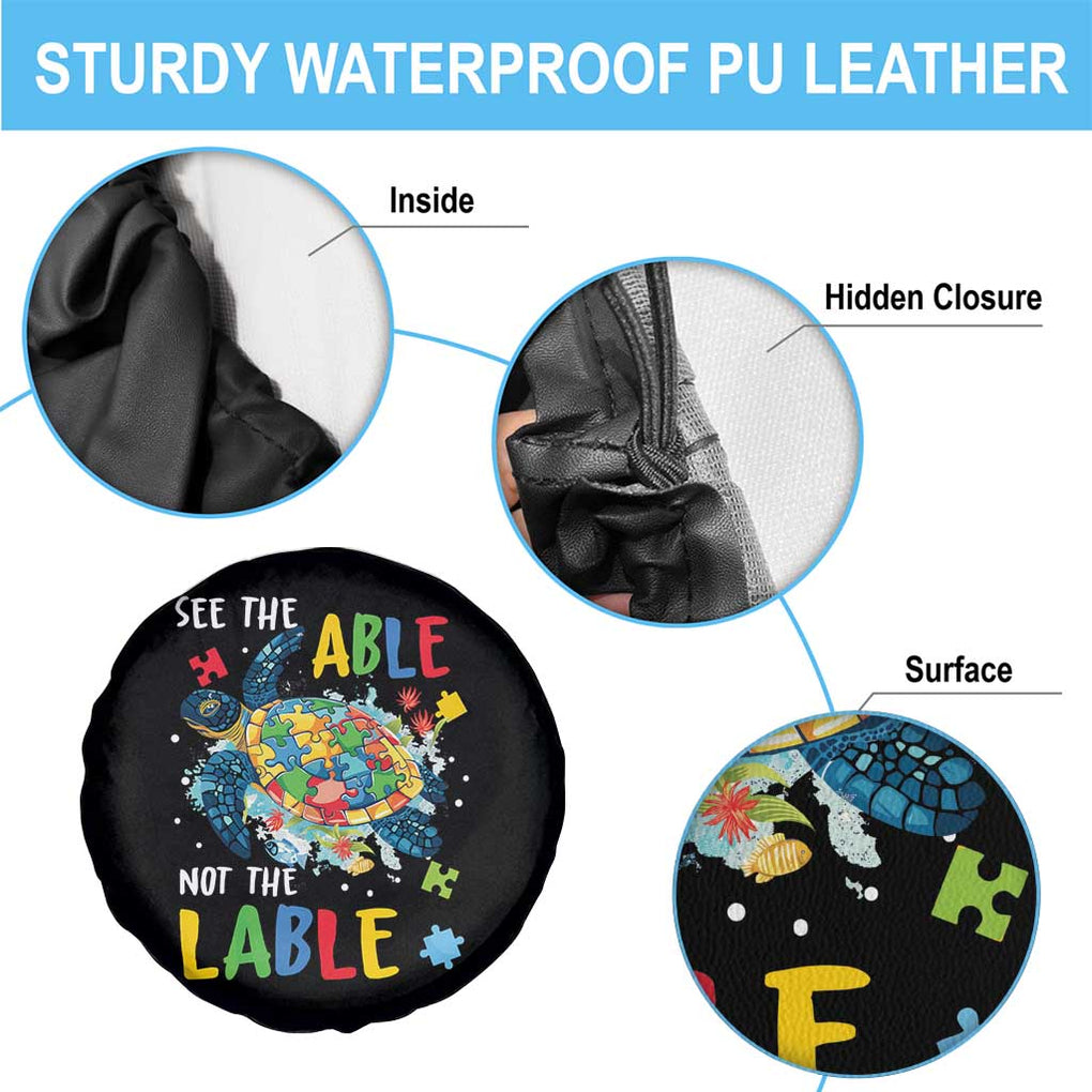 Autism Awareness Spare Tire Cover See The Able Not The Label Puzzle Sea Turtle TS09 Print Your Wear